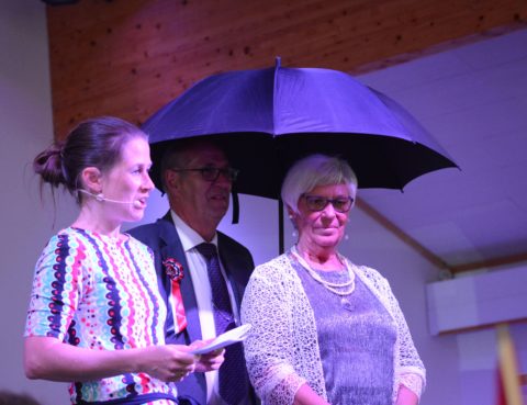 17. mai-festen 2018: Pastor Maria Morfjord talte. Torhild Ellingsen og Thore Tellefsen bidro.